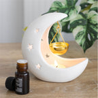 White Cresent Moon Hanging Oil Burner With Gold Dish