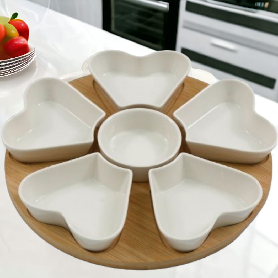 Lazy Susan Style Tapas Set - Heart Dishes - Large