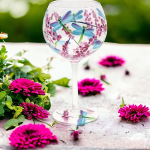 Hand Painted Blue Dragonfly Gin Glass