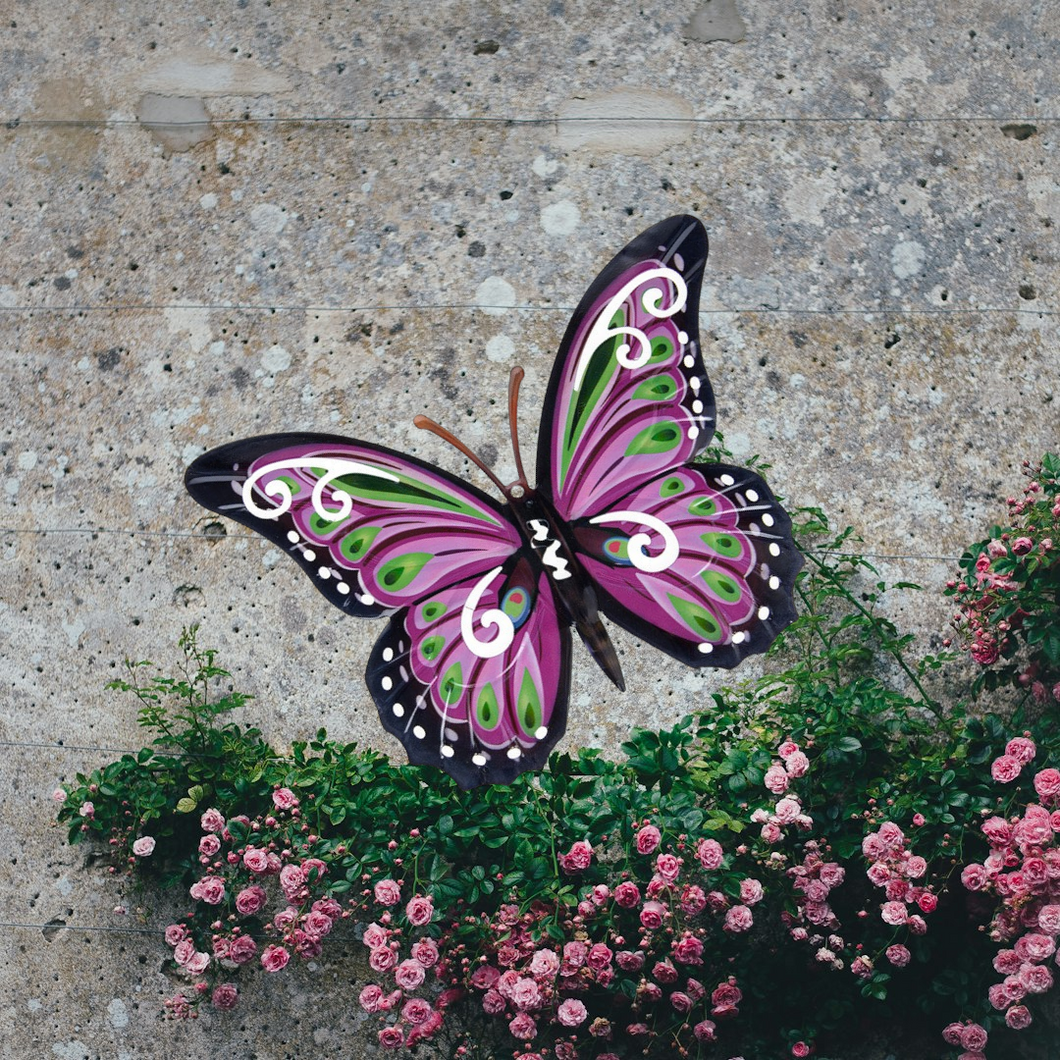 Garden Wall Art - Metallic Butterflies Purple - Large