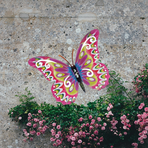 Garden Wall Art - Metallic Butterflies Pink - Large
