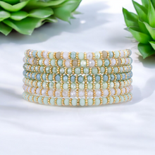 Load image into Gallery viewer, Venus Crystal Elasticated Bracelet - Gold &amp; Green
