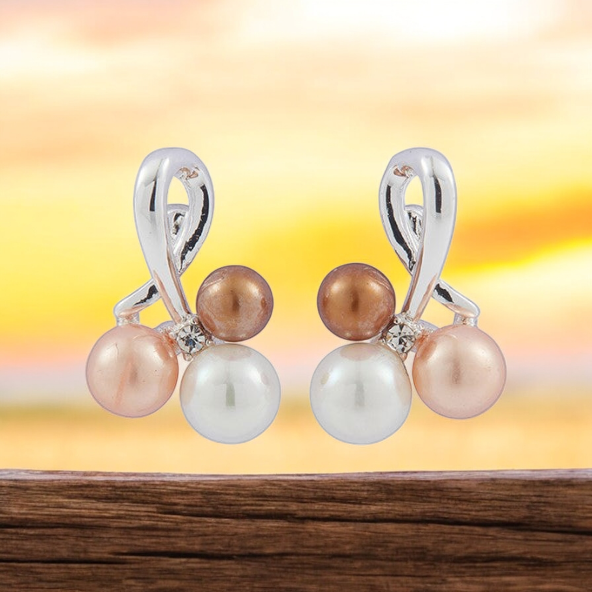 Shades of Mocha Silver Plated Pearl Earrings