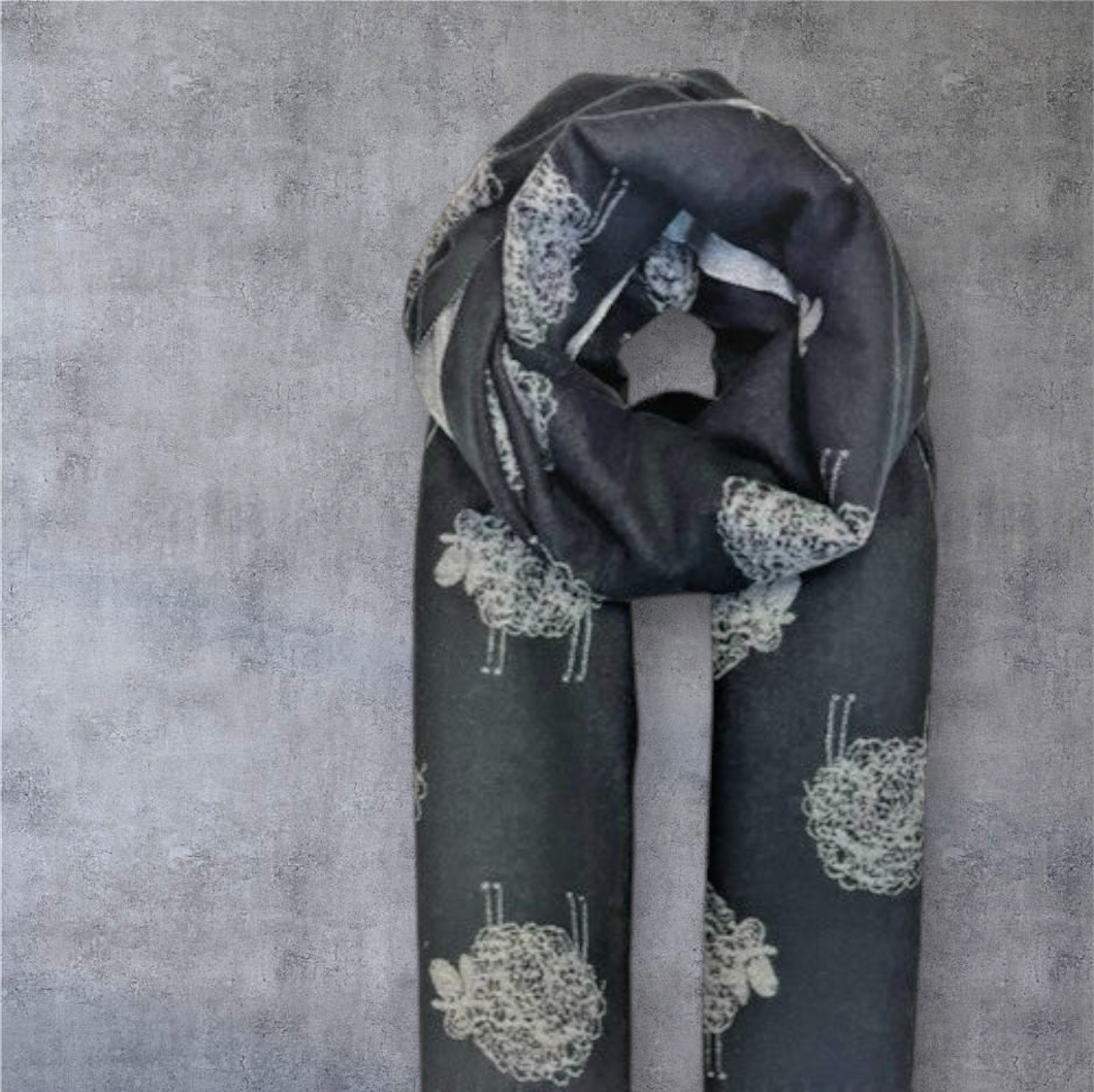 Cashmere Sheep Scarf - Grey/Black