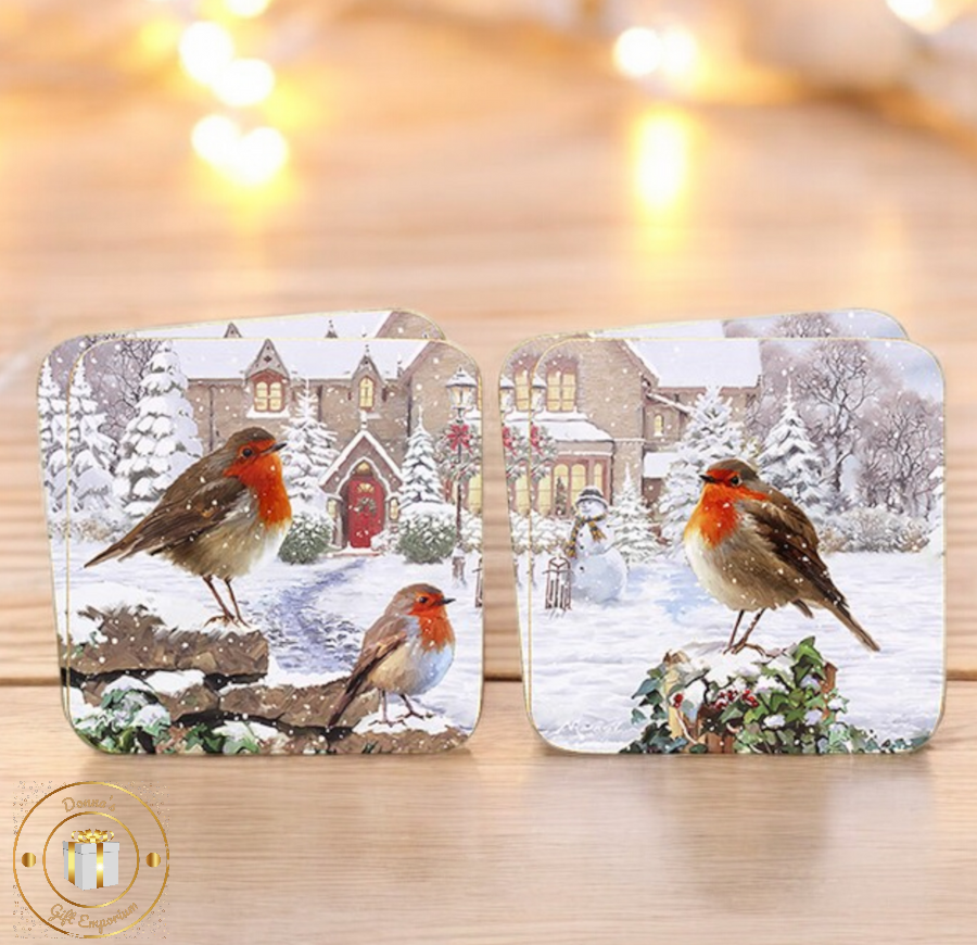 Christmas Robin Coasters - Set of 4