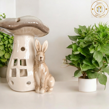 Load image into Gallery viewer, Rustic Woodland Mushroom T-Light Holder with Hare
