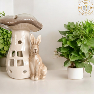 Rustic Woodland Mushroom T-Light Holder with Hare