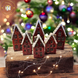 Winter Village -Red Ceramic Christmas Houses - Set of 6