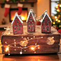 Red Vintage Christmas Houses Tree Decorations - Set of 3