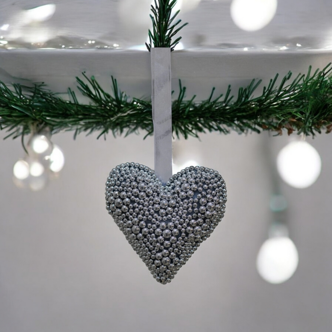 Silver Beaded Heart Tree Hanger