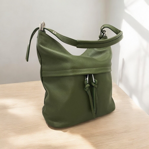 Leather Bucket Handbag Green