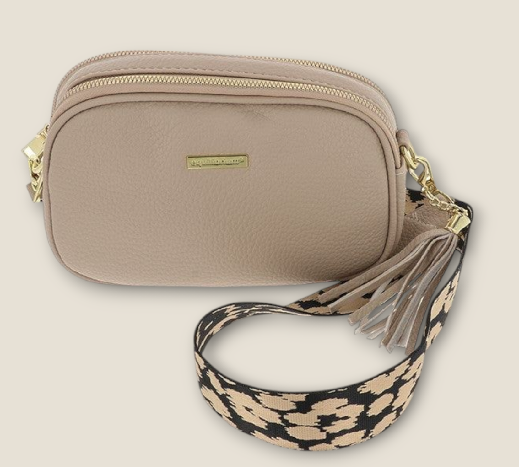 Cross Body Shoulder Bag With Two Zips - Cream