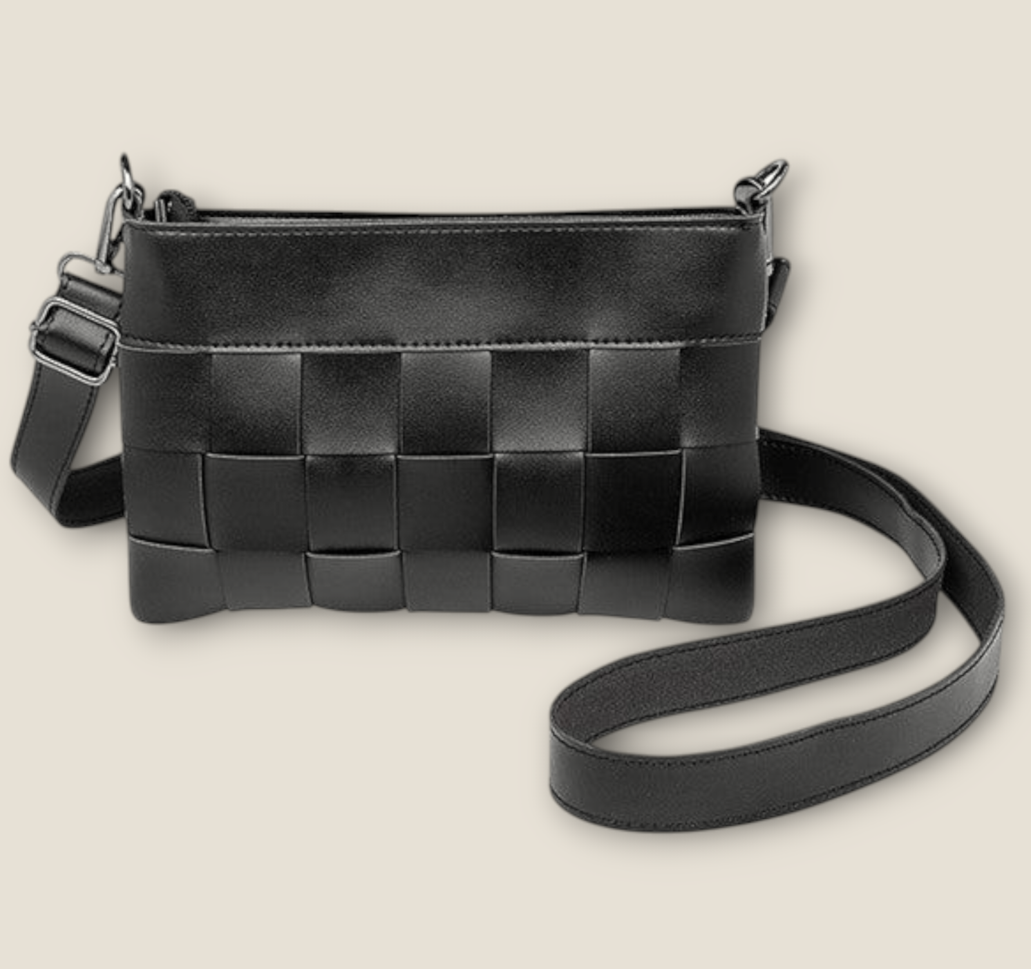 Woven Style Shoulder Bag - Black