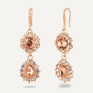 Iris - Gold & Peach Crystal Long Dangle Earrings