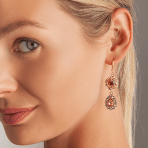Iris - Gold & Peach Crystal Long Dangle Earrings
