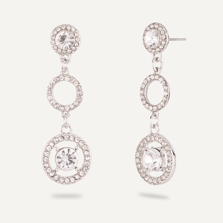 Vivienne - Silver & Crystal Circle Link Drop Earrings