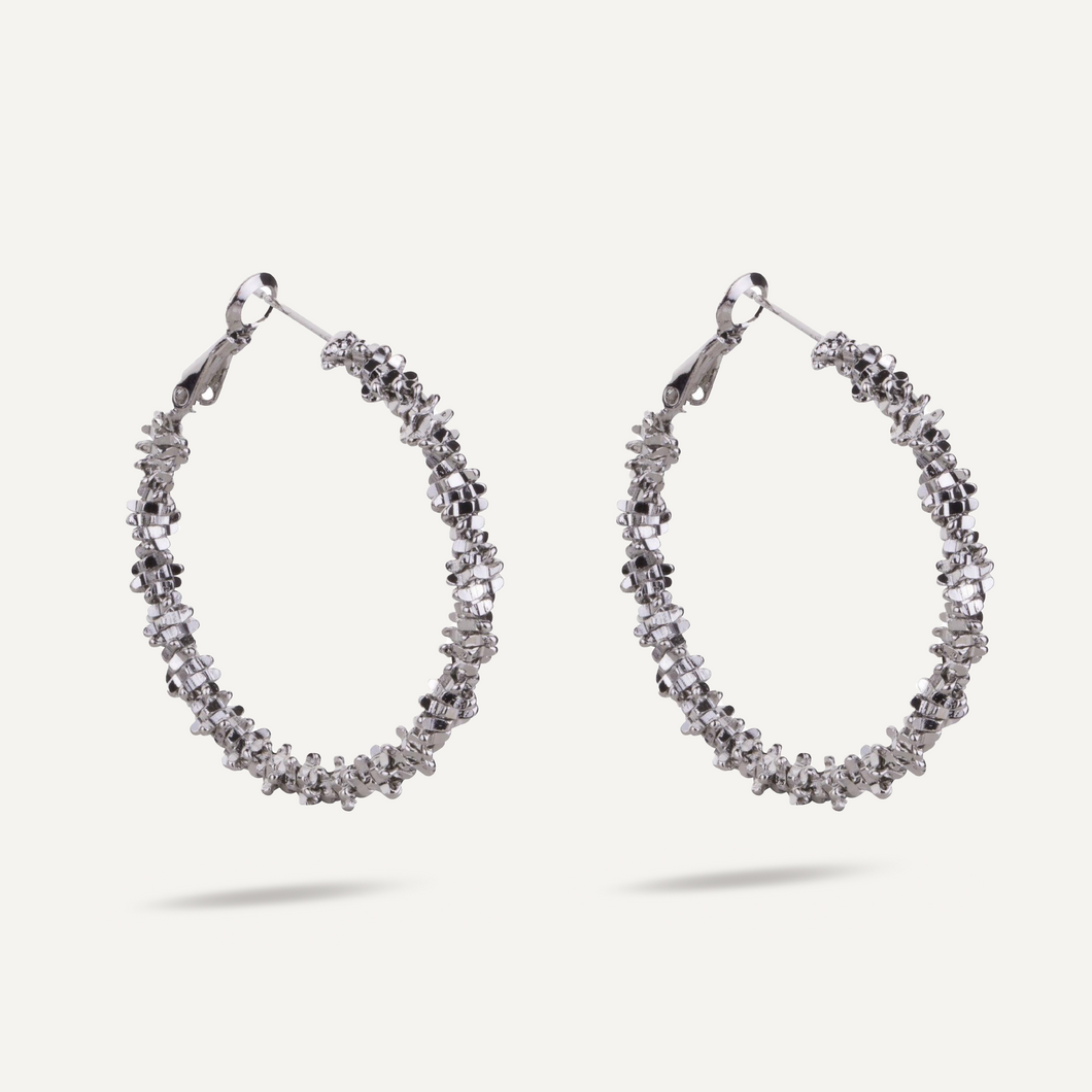 Vivienne - Textured Hoop Earrings In Silver