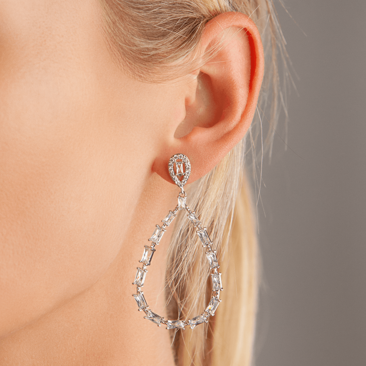 Vivienne Teardrop Hoop Dangle Earrings In White Gold