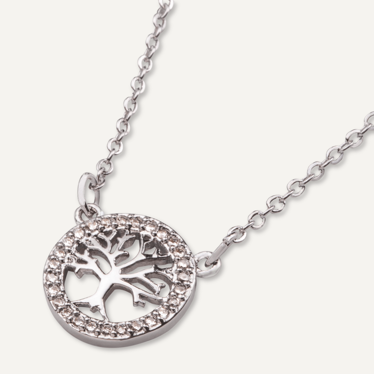 Tree of Life Pendant Necklace In White Gold & Cubic Zirconia
