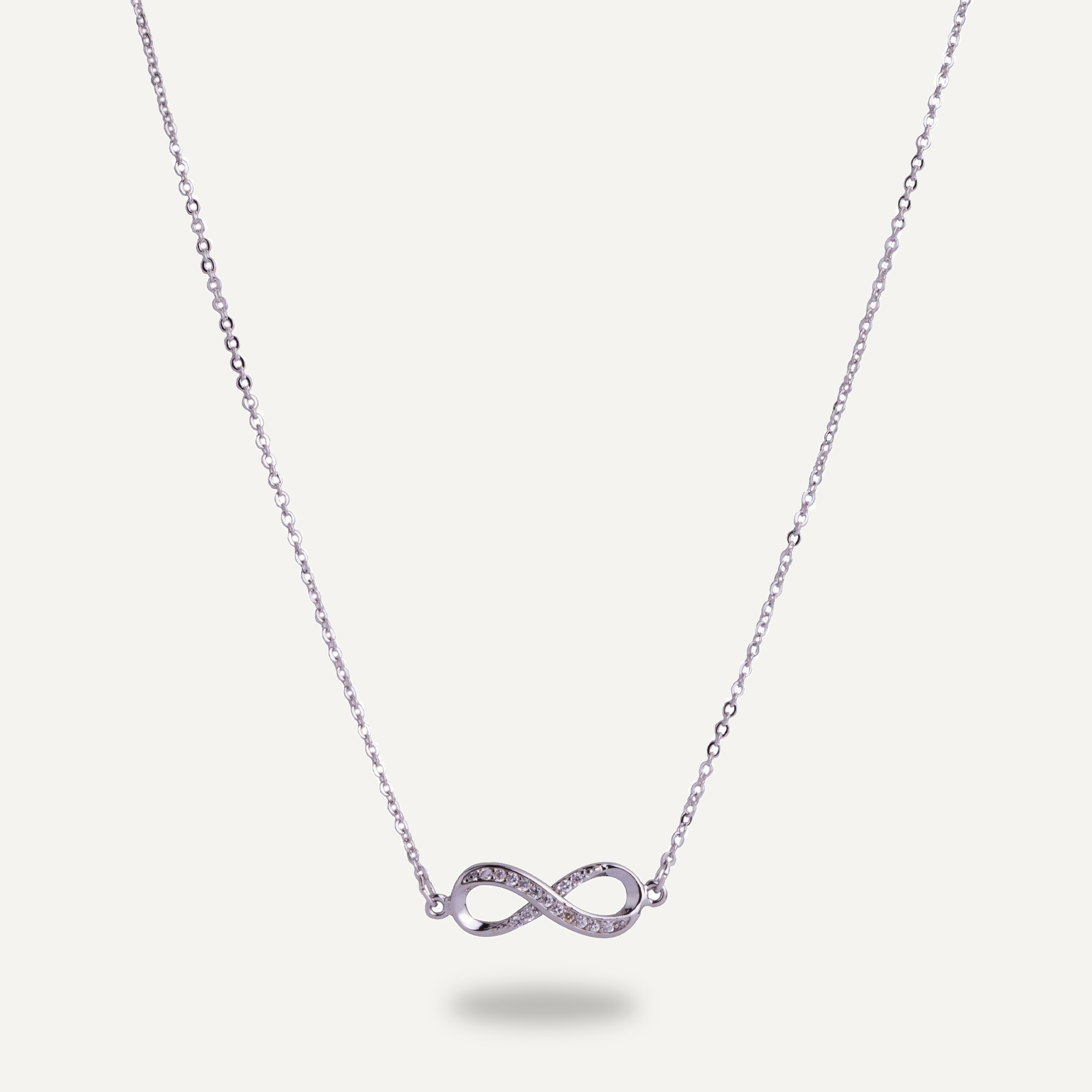 Infinity Symbol Pendant Necklace - White Gold & Cubic Zirconia