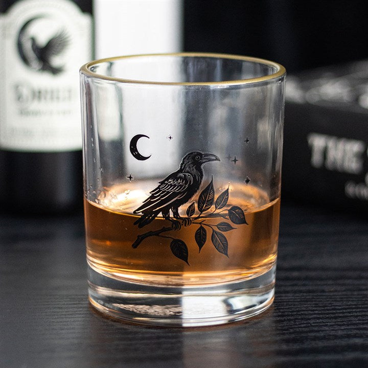 Gothic Raven Drinking Whiskey Glass