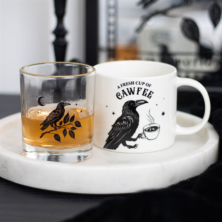 Gothic Raven Drinking Whiskey Glass