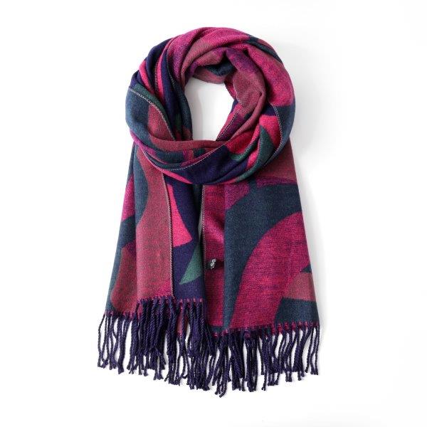 Cashmere Scarf - Abstract Navy, Green & Fuchsia