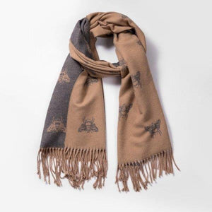 Cashmere Bees Scarf - Camel & Grey