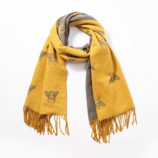 Cashmere Bees Scarf - Mustard/Grey