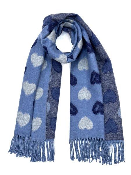 Cashmere Reversible Retro Heart Scarf – Blue