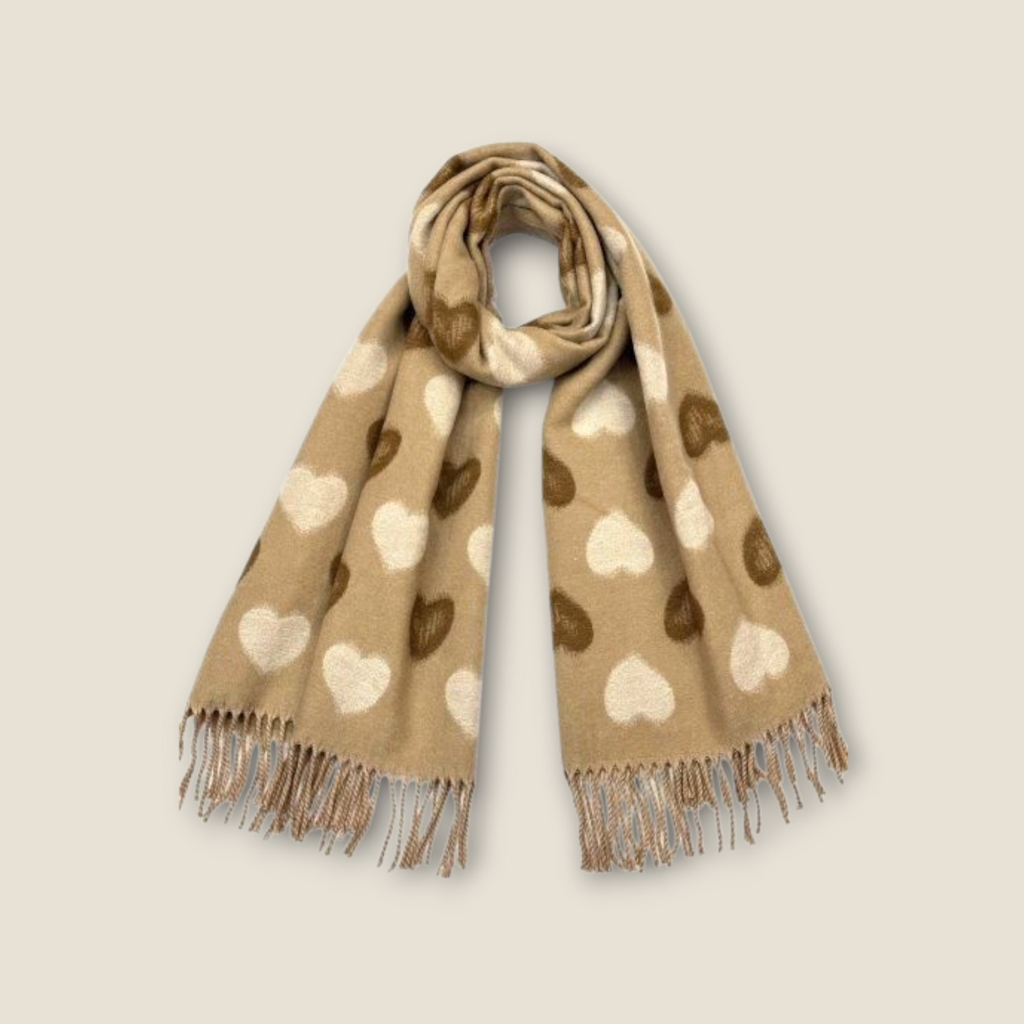 Cashmere Reversible Retro Heart Scarf – Camel
