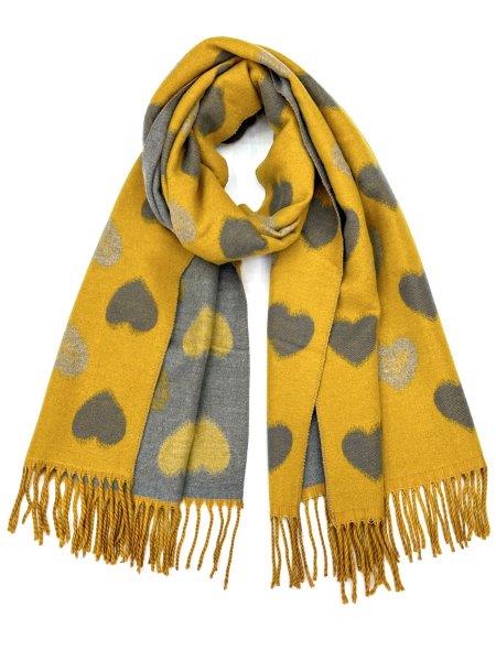 Cashmere Reversible Retro Heart Scarf – Mustard