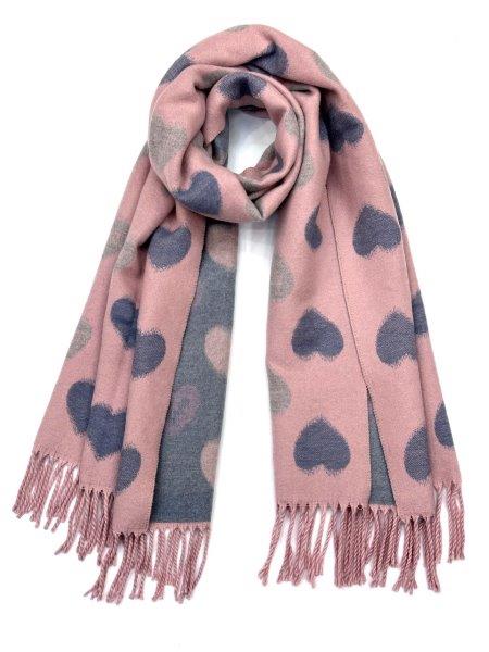 Cashmere Reversible Retro Heart Scarf – Pink