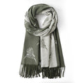Cashmere Highland Cow Scarf - Olive/Grey
