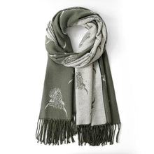 Load image into Gallery viewer, Cashmere Highland Cow Scarf - Olive/Grey
