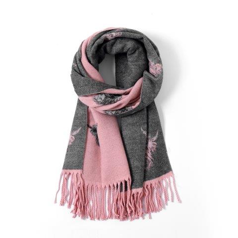 Cashmere Highland Cow Scarf - Black/Pink