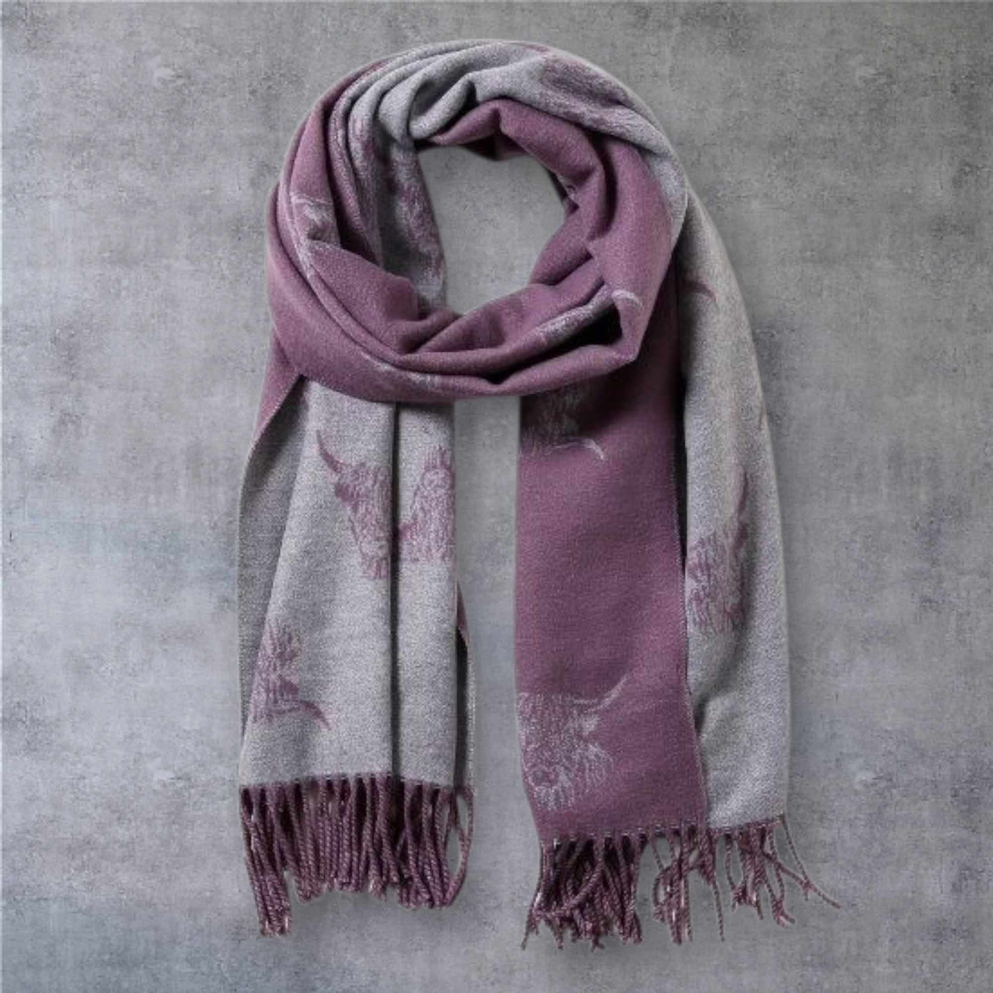 Cashmere Highland Cow Scarf - Purple