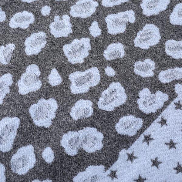 Cashmere Reversible Leopard Print & Stars Scarf - Pale Blue