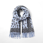 Cashmere Reversible Leopard Print & Stars Scarf - Pale Blue