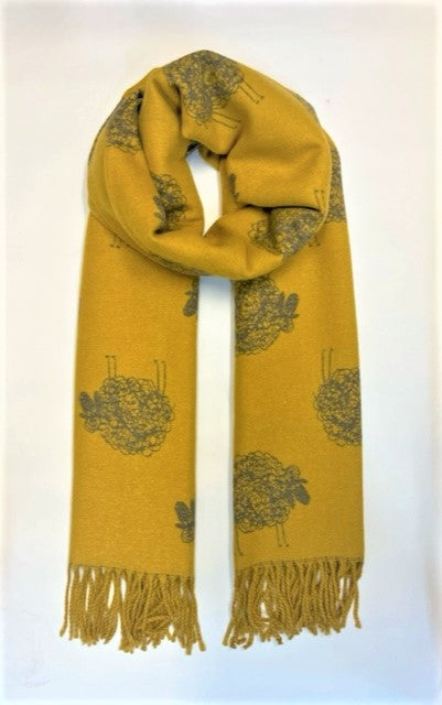 Cashmere Sheep Scarf - Mustard/Dark Grey