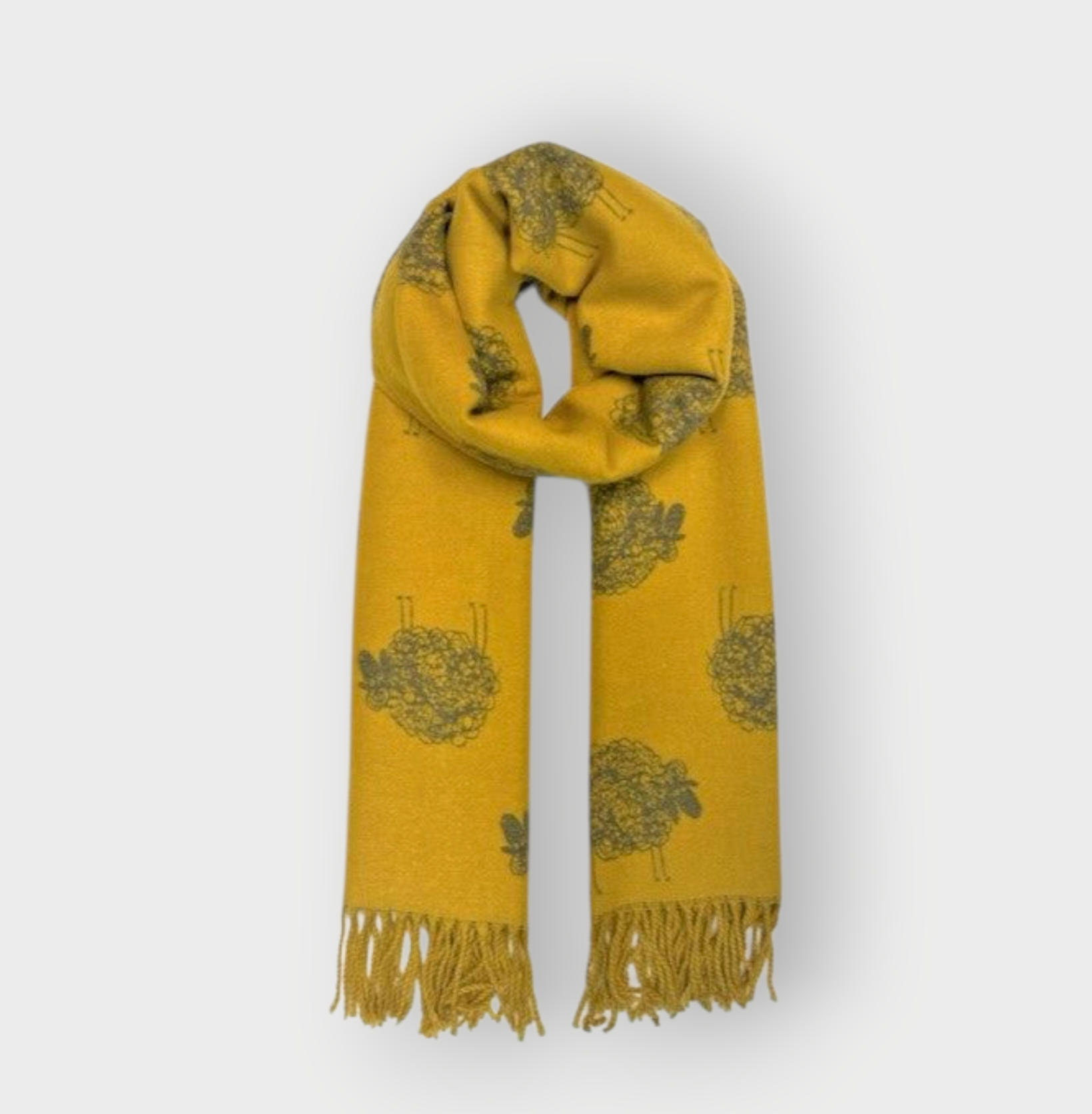 Cashmere Sheep Scarf - Mustard/Dark Grey