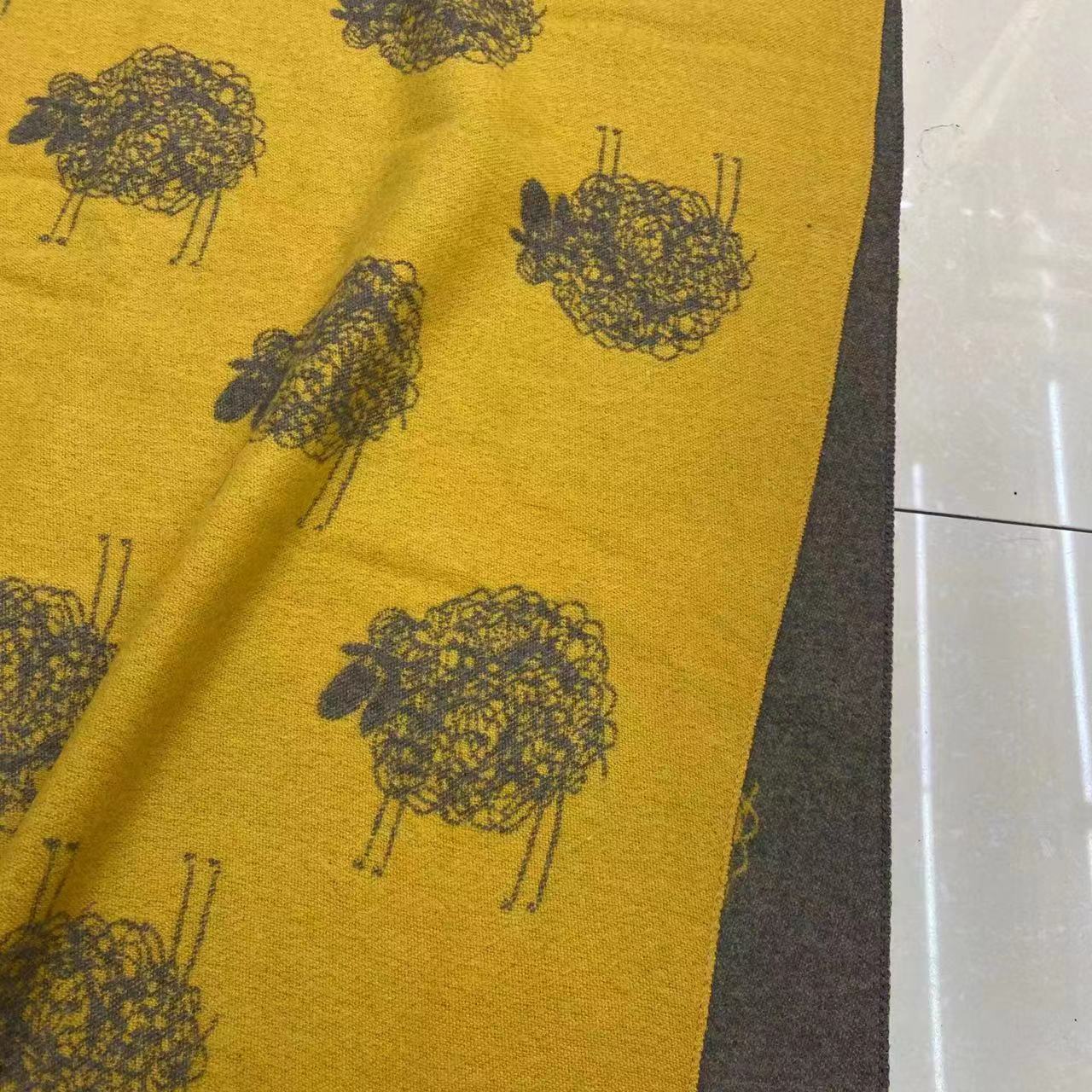 Cashmere Sheep Scarf - Mustard/Dark Grey