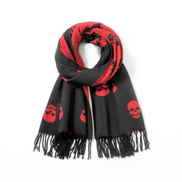 Cashmere Skulls Scarf - Black/Red *** PRE-ORDER ***