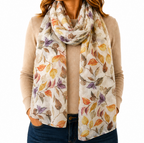 Autumn Leaves Shimmer Scarf - Watercolour Leaf Print - Lightweight