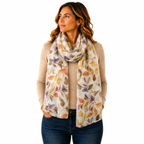 Autumn Leaves Shimmer Scarf - Watercolour Leaf Print - Lightweight Autumn Scarf