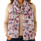 Autumn Leaves Shimmer Scarf - Watercolour Leaf Print - Lightweight