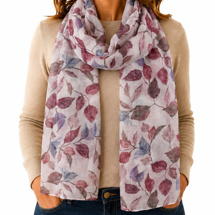 Autumn Leaves Shimmer Scarf - Watercolour Leaf Print - Lightweight