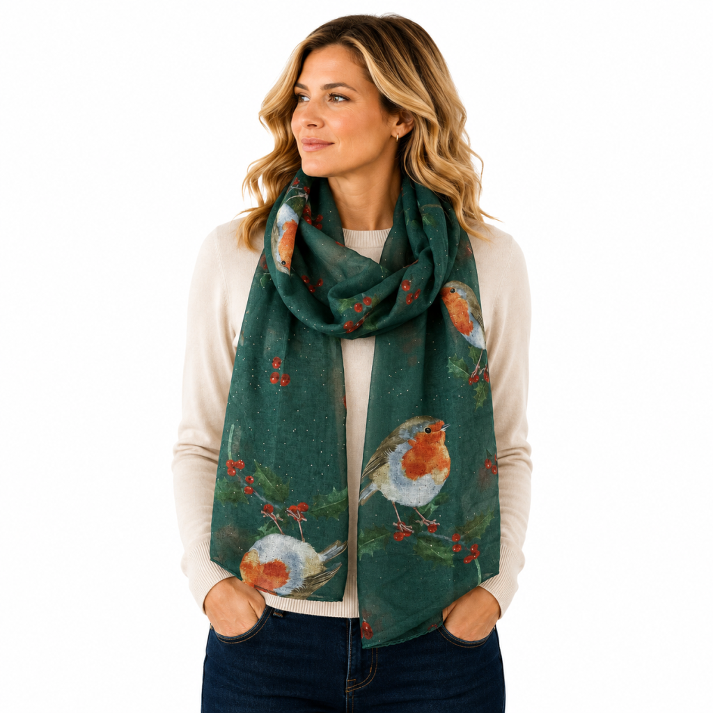 Shimmer Christmas Robin Scarf