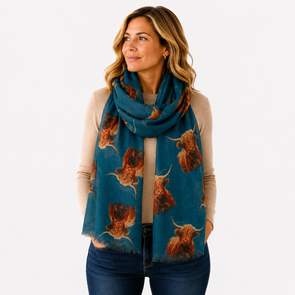 Highland Cow Print Scarf - Lightweight