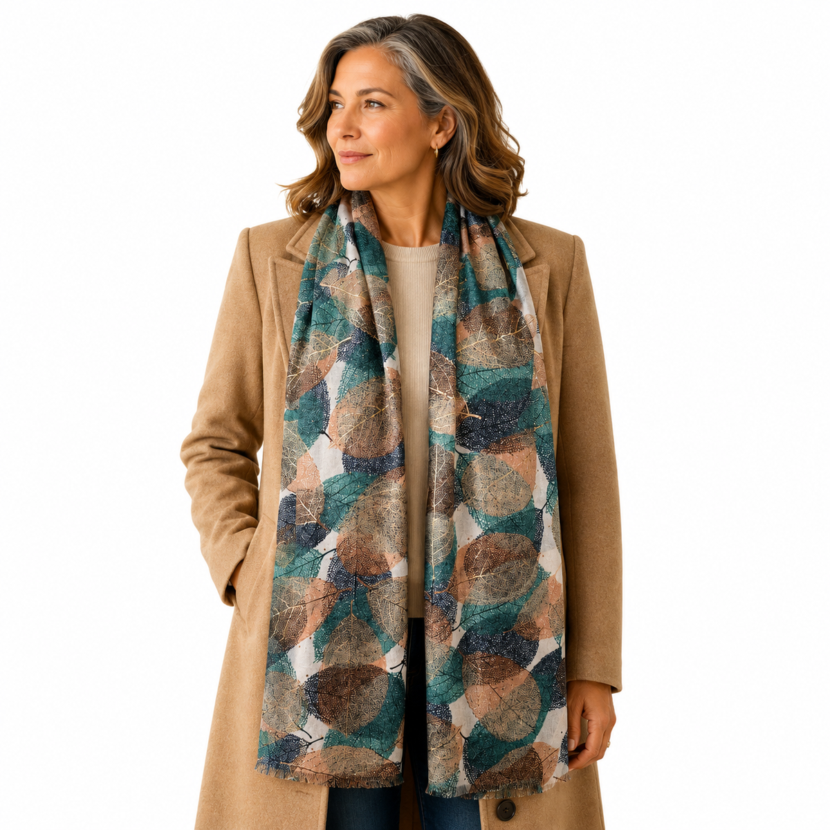 Soft Touch Metallic Leaf Print Scarf